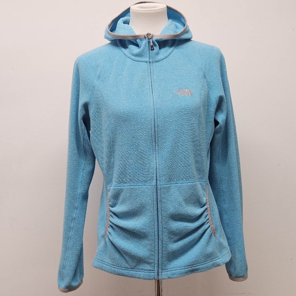 The North Face Polartec Classic Blue Knit Hoodie Large Full Zip Fitted
